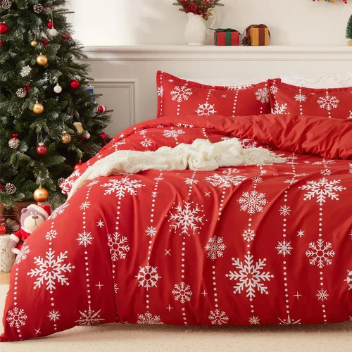 Miniatura 16 de CAROMIO Juego de funda de edredón de Navidad, de microfibra suave, reversible, ropa de cama decorativa festividades + 1 funda de almohada