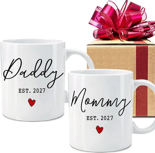 Dnuiyses EST 2027 - Juego de tazas de café para papá y mamá, regalos para mamá por primera vez, regalo de papá por primera vez, regalos de tazas