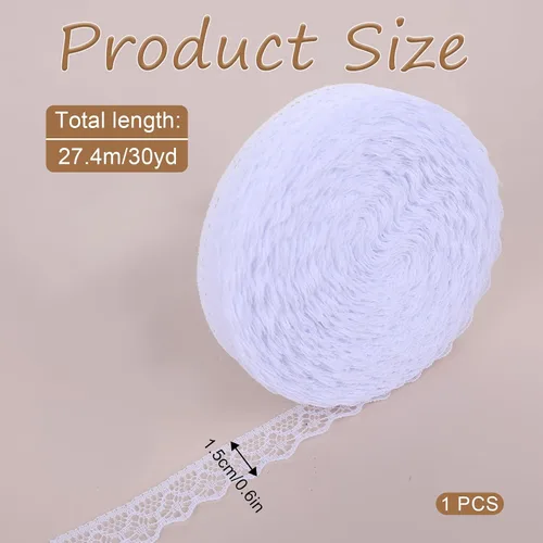 Miniatura 2 de Rollo de cinta de encaje blanco de 30 yardas de ancho de 0.6 pulgadas de ancho, cinta de encaje de flores, para decoración de bodas, ramo y embalaje