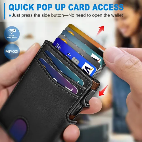 Miniatura 4 de miyozi Billetera para hombre, con clip para dinero, bolsillo para monedas, ventana para identificación, delgada, bolsillo frontal con bloqueo RFID