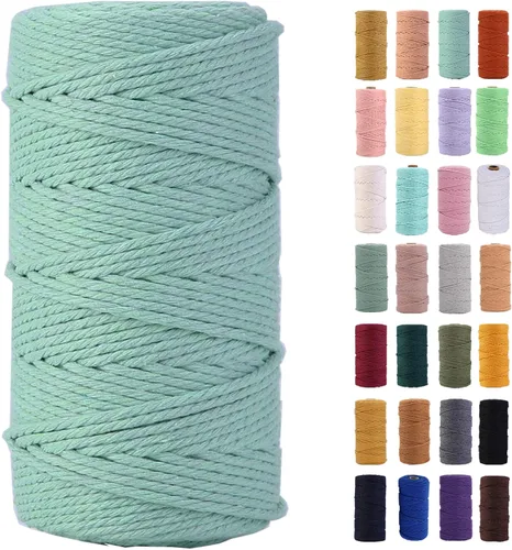 Miniatura 36 de Cordón de macramé gris rosado de 0.118 in x 109 yardas, cuerda de algodón colorido de algodón suave para colgar en la pared, colgar plantas