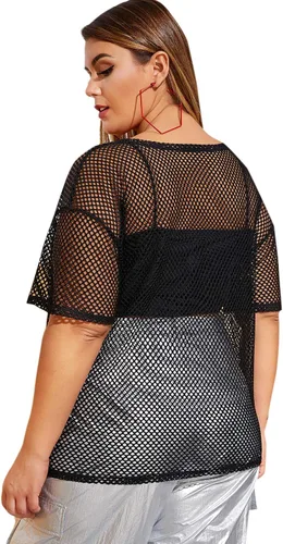 Miniatura 2 de Floerns Camiseta casual de manga corta de malla transparente para mujer