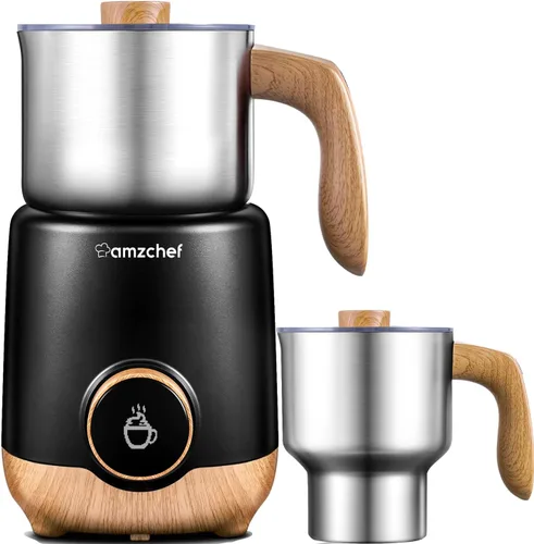 Miniatura 9 de AMZCHEF Espumador de leche 8 en 1 y vaporizador de 21 onzas, vaporizador automático de acero inoxidable dividido de 550 vatios, calentador de leche