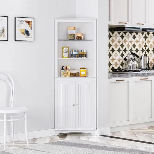 Miniatura 6 de Spirich Armario de esquina alto con puertas y estantes, armario de almacenamiento de esquina independiente para baño, cocina, sala de estar