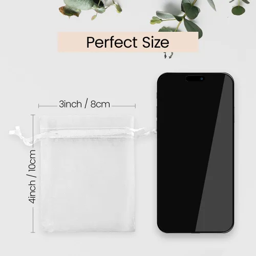 Miniatura 2 de Meowoo 100 bolsas pequeñas de organza, bolsas de joyería blancas de 3 x 4 pulgadas, bolsas de malla con cordón para dulces, Navidad, festivales