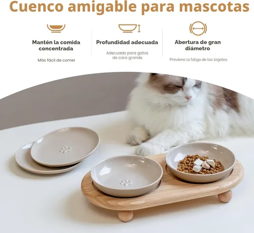 Miniatura 5 de Havniva Cuencos elevados de cerámica para gatos de 5.6 pulgadas con soporte aptos para bigotes, juego de cuencos de comida y agua para gatos con dos