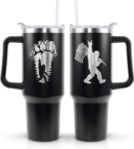 Miniatura 18 de Vaso térmico de alienígena de 40 onzas con asa y pajita abatible, taza aislante de acero inoxidable para amantes de ovnis, taza de café de viaje