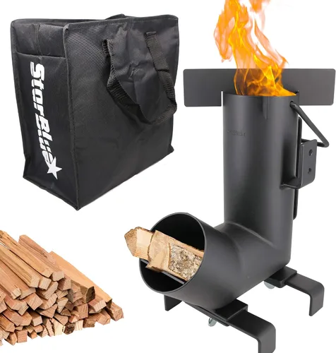 Estufa Rocket para acampar de StarBlue con bolsa de transporte gratuita - Una estufa portátil de leña para acampar con cámara de combustible grande,