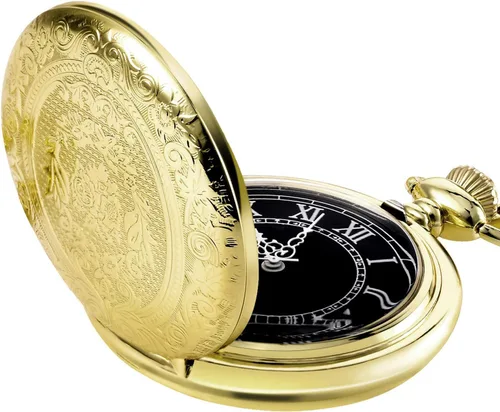 Miniatura 11 de Reloj de bolsillo de cuarzo para hombre con esfera negra y cadena
