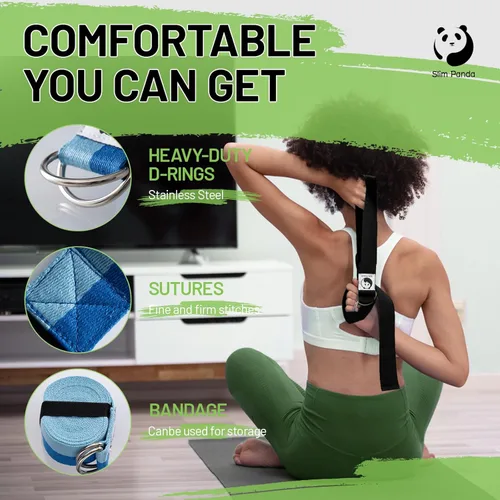 Miniatura 3 de Correa de yoga Slim Panda para estiramiento, Correa de yoga de algodón con hebilla ajustable en forma de D, Correa de yoga no elástica para pilates