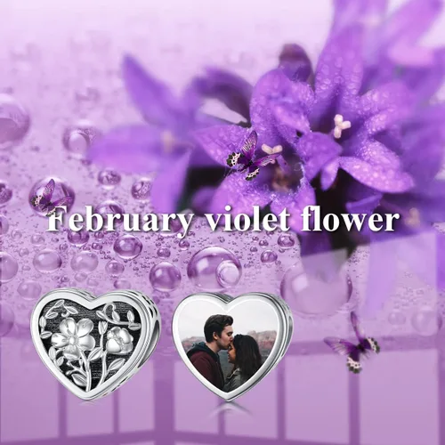Miniatura 5 de PEIMKO Dije personalizado de plata de ley con diseño de corazón de flor de nacimiento y corazón de flor de nacimiento, pulsera de serpiente, regalo