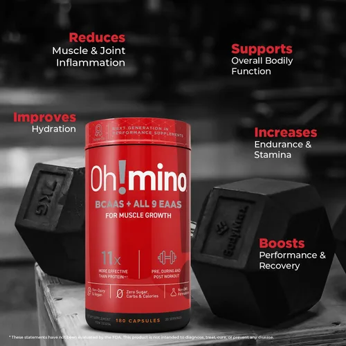 Miniatura 3 de Oh!mino Ohmino - Suplemento de aminoácidos esenciales, cápsulas con cafeína, los 9 EAA, BCAA, el aminoácido perfecto para entrenamientos, energía