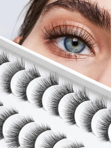 Miniatura 13 de Pestañas postizas de aspecto natural, pestañas postizas de 0.394 pulgadas, pestañas cortas, rizo C, 0.004 in, banda fina, paquete de pestañas