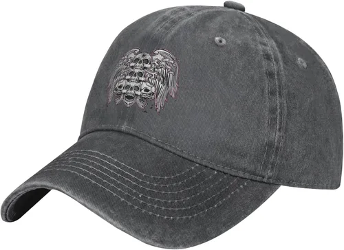 Cowboy Hat Trendy Hats for Man and Women Djustable Four Season Outdoor Baseball Cap of Hell Skull with Angel Deep Heather