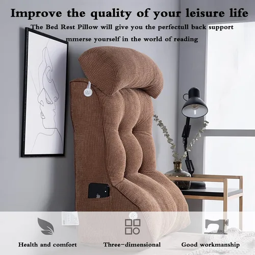 Miniatura 4 de Almohada de lectura para sentarse, respaldo de cuña en la cama/sofá, almohada triangular de lectura, cojín de apoyo lumbar con almohada ajustable