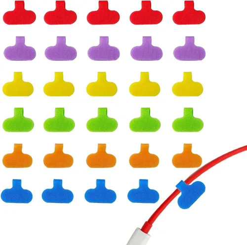 30 etiquetas para cables, etiquetas de identificación electrónicas ovaladas multicolor para escribir en cables, para gestión y identificación