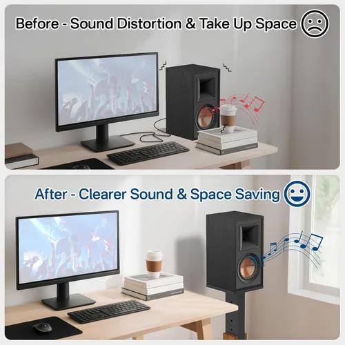 Miniatura 6 de Par de soportes ajustables en altura para altavoces de monitor de estudio y estantería - Soportes de pie para altavoces con grano de madera