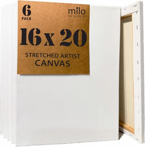 milo Lienzo estirado para artista, 16 x 20 pulgadas, paquete económico de 6 lienzos para pintura, imprimado y listo para pintar, suministros de arte