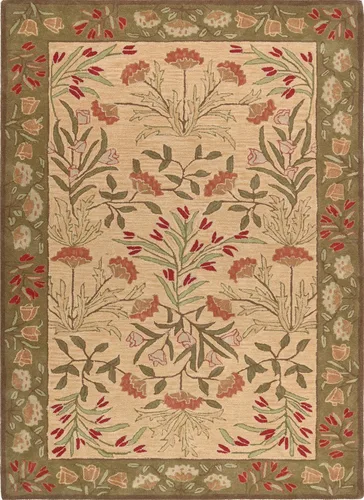 Miniatura 11 de Restoration and Renovation Handmade Floral Adeline Beige/Blue Tulips Traditional Crafted Wool Area Rug for Living Room Bedroom and Kitchen