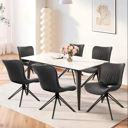 Miniatura 10 de Juego de 2 sillas de comedor, tapizadas en 360°, modernas de mediados de siglo, sillas auxiliares de piel sintética sin brazos con respaldo Gris
