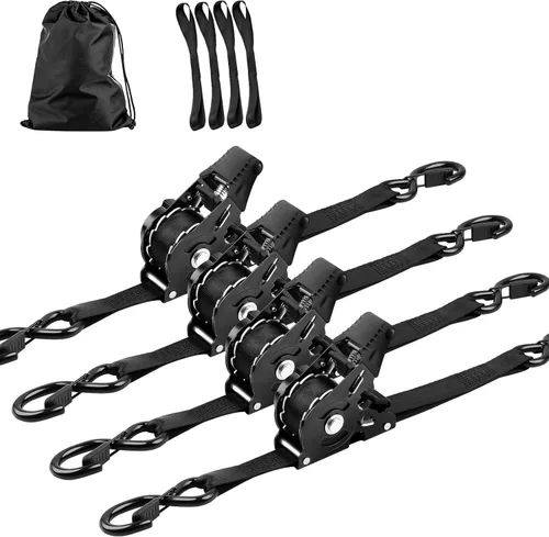 Miniatura 8 de Correa de carraca retráctil resistente paquete de 2 de 10 pies 1800 LB Resistencia de rotura con cierre de seguridad y ganchos en S y asa suave