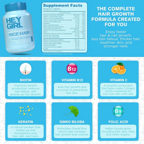 Miniatura 3 de Vitaminas para el cabello para ayudar a adelgazar y caer – Suplemento capilar para hacer crecer el cabello más rápido, más fuerte y tener una piel