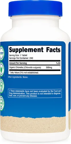 Miniatura 4 de Nutricost Clorella orgánica 500 mg, 240 tabletas - Sin gluten, sin OMG