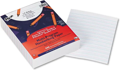 Pacon 2422 Papel de escritura a mano multiprograma, regla corta de 1/2 pulgada, 10-1/2 x 8, blanco, 500 shts/paquete