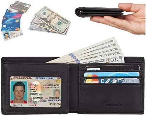 Miniatura 3 de Travelambo Cuero genuino RFID bloqueo carteras para hombre billetera doble Izquierda Identificación