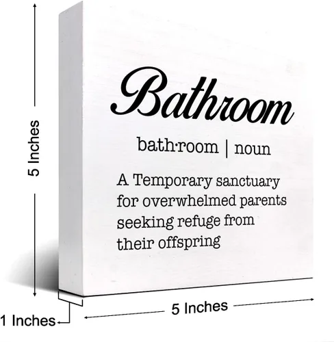 Miniatura 2 de Letrero divertido de madera con definición de baño, placa de bloque de madera para el hogar, baño, estante y decoración de inodoro