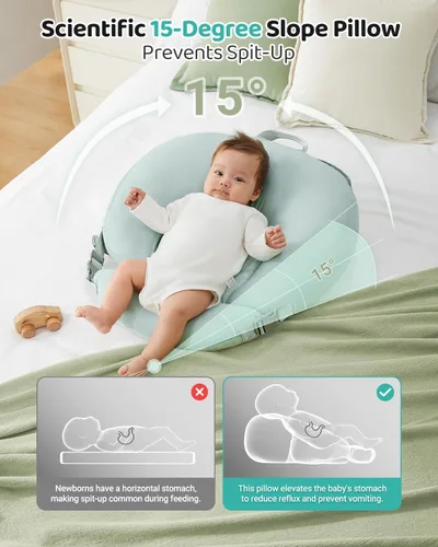 Miniatura 2 de Almohada de lactancia para lactancia materna, almohada de alimentación desmontable 3 en 1 con cojines de apoyo extraíbles, elevación suave para Verde