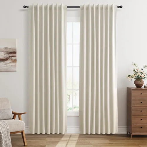 Miniatura 25 de Guken Cortinas opacas de lino, 2 paneles rústicos, elegantes, 100% opacas, con aislamiento térmico, banda de ganchos y trabilla trasera, 52 x 84