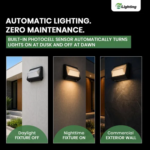 Miniatura 3 de E2 LIGHTING Paquete de pared LED sin corte de 80 W/60 W con batería de emergencia Fotocélula de reserva del atardecer al amanecer comercial al aire