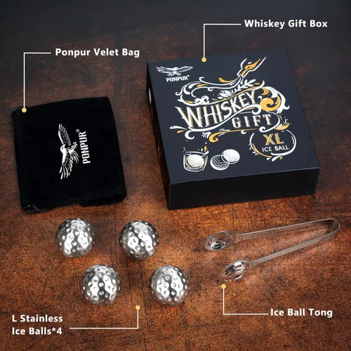 Miniatura 6 de PONPUR Regalos de golfista para hombres, Día del Padre, aniversario, regalos de cumpleaños para papá, él, marido, 4 pelotas de golf de whisky con 1