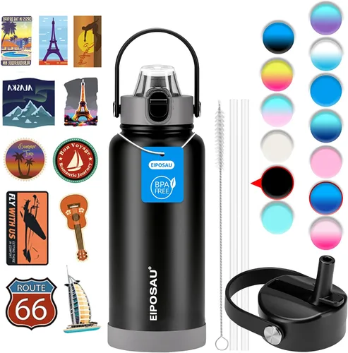 Miniatura 21 de Botella de agua aislada con tapa, bota y calcomanías, botella de acero inoxidable de 24 onzas, sin sudor, mantiene el frío las 24 horas, botella