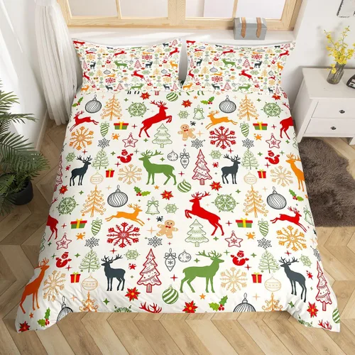 Miniatura 9 de Juego de ropa de cama de 3 piezas con diseño de muñeco de nieve, funda de edredón con temática de invierno, funda de edredón con temática de Feliz
