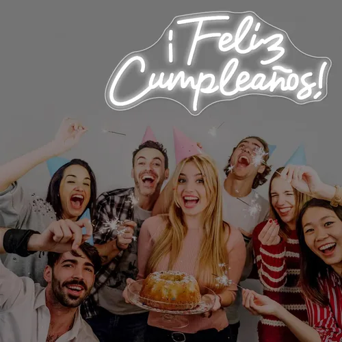 Miniatura 5 de Cartel de neón LED de Feliz Cumpleaños, más grande para decoración de pared con modulador de luz de cadena USB, reutilizable, letrero LED