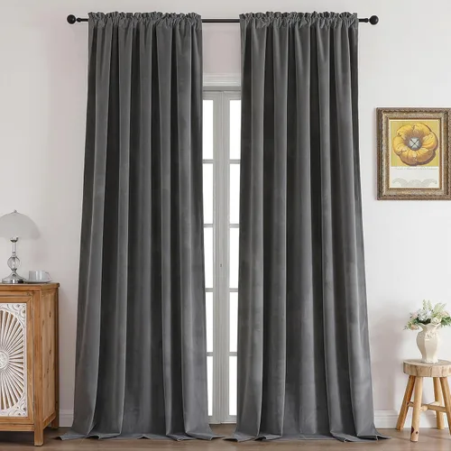 Miniatura 14 de CUCRAF Cortinas opacas de terciopelo negro de 63 pulgadas de largo, con aislamiento térmico, reducción de ruido, bolsillo para barra, cortinas
