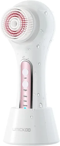 Umickoo - Cepillo de limpieza facial con luz LED roja y azul, dispositivo de cuidado de la piel, recargable IPX7, resistente al agua con 5 cabezales