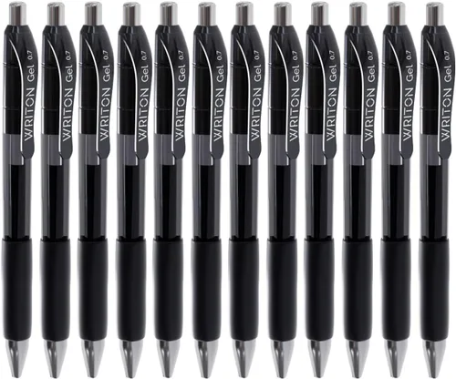 Writon Bolígrafos de gel retráctiles y recargables, agarre cómodo, punta fina de 0.7mm, tinta negra, paquete de 12 unidades