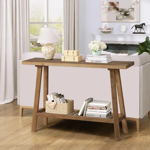 Miniatura 6 de HOKYHOKY Mesa consola de madera maciza recuperada, mesa de entrada de granja de 43.3 pulgadas, mesas de sofá estrechas detrás del sofá, mesas