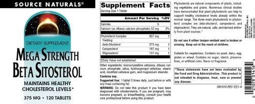 Miniatura 4 de Source Naturals Mega Strength Beta Sitosterol 375mg - 120 Tabletas