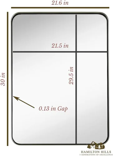 Miniatura 2 de Hamilton Hills - Espejo de pared de metal cepillado contemporáneo Panel de cristal negro enmarcado con esquina redondeada y diseño profundo
