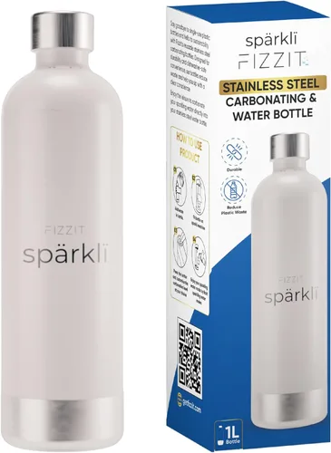 Miniatura 8 de FIZZIT Botella de Carbonatación de Acero Inoxidable Negro Compatible con Algunos Fabricantes de Soda Botella de Agua con Gas Reutilizable, Apta