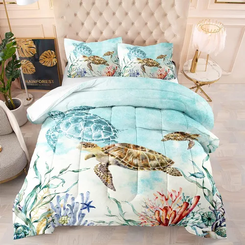 Miniatura 5 de CVHOUSE Juegos de Edredón de Tortuga Marina King para Amantes del Océano, Juegos de Ropa de Cama Turtle Beach King Set, Colcha de Tortuga, Edredón