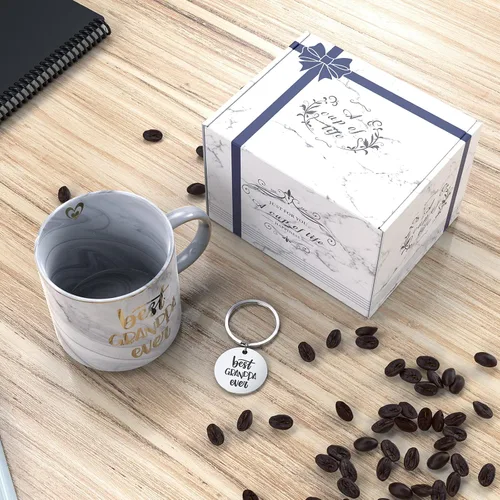 Miniatura 2 de EURSET Regalos para el abuelo de parte de los nietos, taza de café de cerámica gris de 11.5 onzas con llavero - Best Grandpa Ever - Regalos