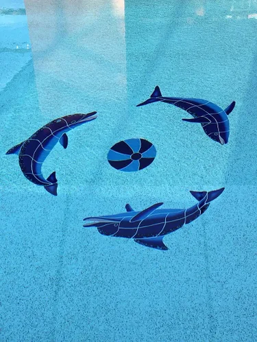 Miniatura 4 de Playing Dolphins - Mosaico de cerámica para piscina, color azul, 48 x 48 pulgadas