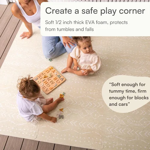 Miniatura 6 de Alfombra de juego Lillefolk para bebés para el piso – 4x6 pies Beige Azulejos suaves de espuma EVA no tóxicos premium para tiempo de barriga