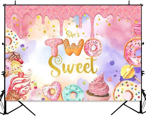 Miniatura 2 de Sensfun Donut Two Sweet Birthday - Telón de fondo para niñas, decoración de fiesta de segundo cumpleaños, fondo de fotografía, dona, helado