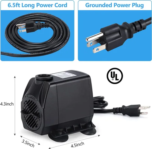 Miniatura 4 de CWKJ Bomba de fuente, bomba de agua sumergible de 880 GPH, bomba de agua duradera de 60 W para exteriores con impulsor de rotor de repuesto, 3